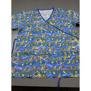 Fashion Scrubs Women's Scrub Top XL Spring Outdoor Design Playtime Flowers